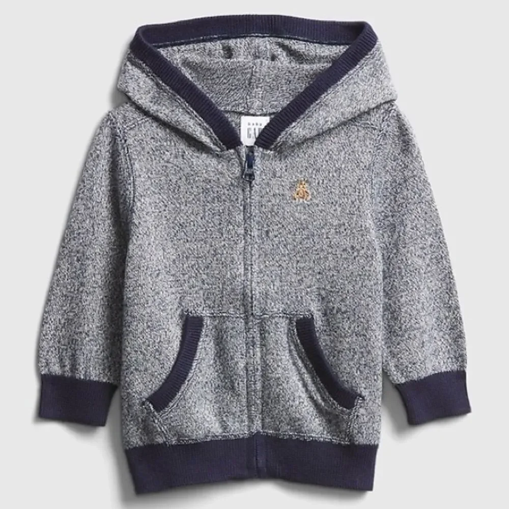Baby Gap Blue Marled Zip Up Cotton Brannan Bear Sweatshirt Hoodie. 12-18 Months.